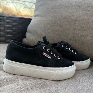 Superga Black Canvas Everyday Platform Statement Shoes Comfy